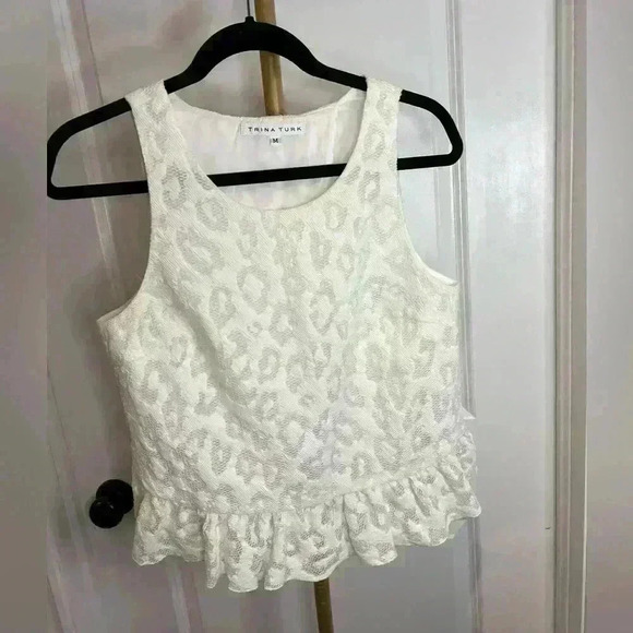 Trina Turk  White shimmer blouse size Medium - Picture 1 of 6